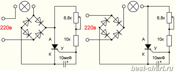 Схема управления тиристором на динисторе