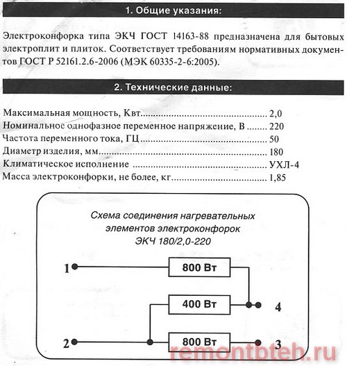 Схема конфорки с 4 выводами