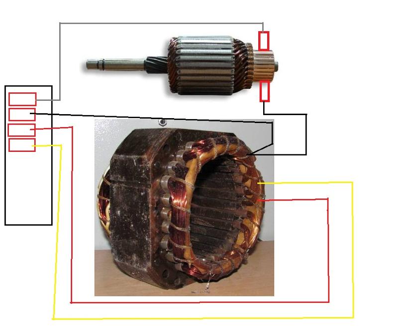 Схема подключения статора к щеткам