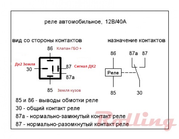 Клеммы реле схема