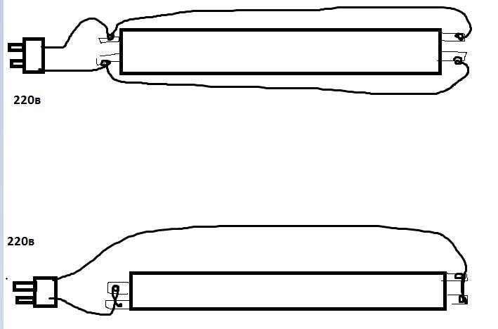 Схема подключения дневной лампы без дросселя и стартера