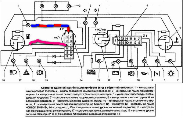 Эл схема щитка приборов ваз 2114
