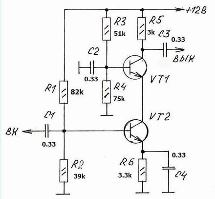 Двухкаскадный усилитель схема