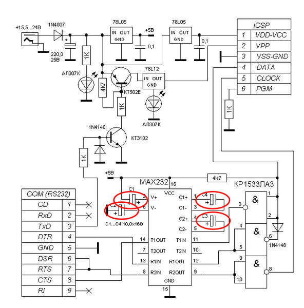 Схема программатора для pic контроллеров через usb