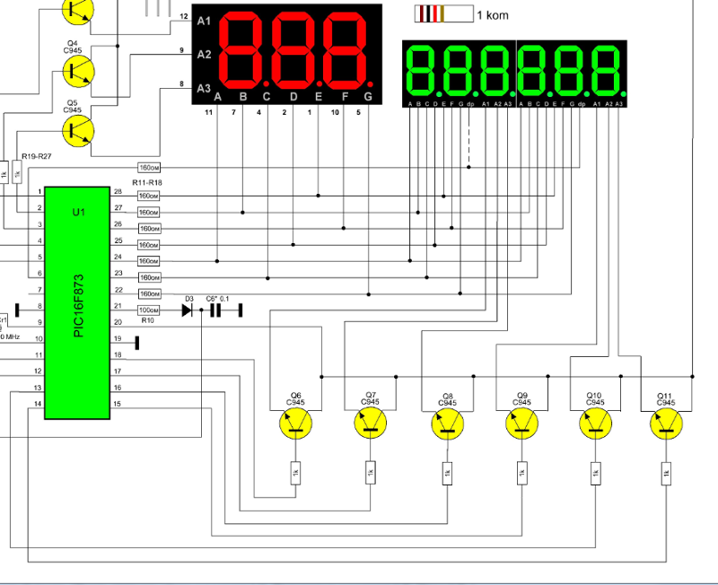 Часы на больших семисегментных индикаторах схема
