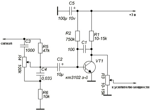 Транзисторный предусилитель схема