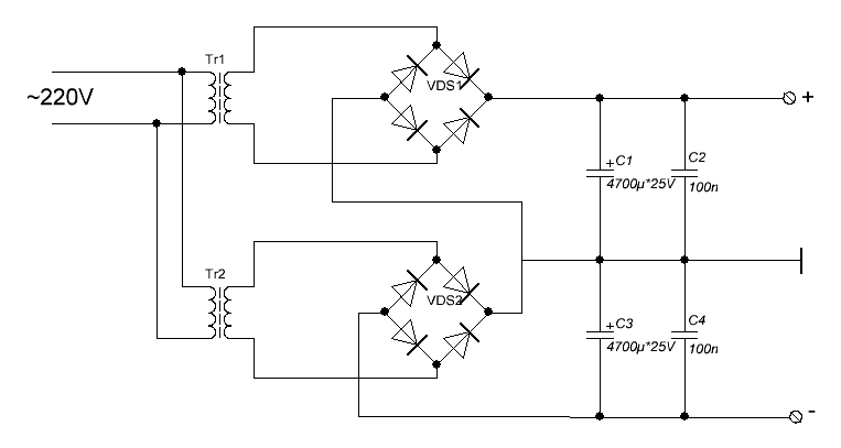 Двухполярный блок питания из однополярного схема