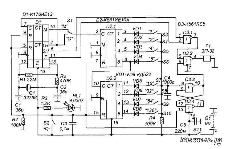 Схема часов на к176ие12