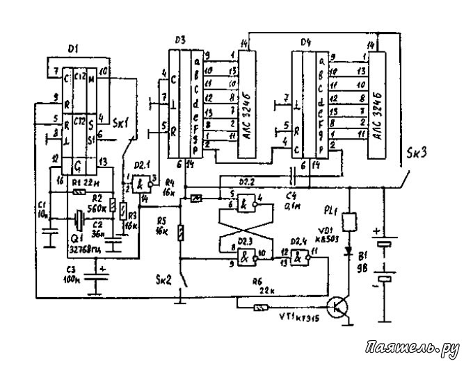 Схема часов на к176ие12