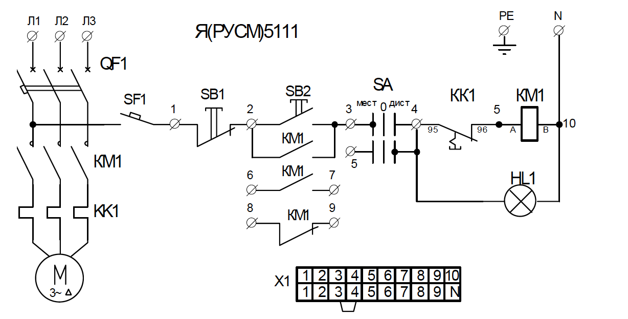Схема шкафа управления двигателем