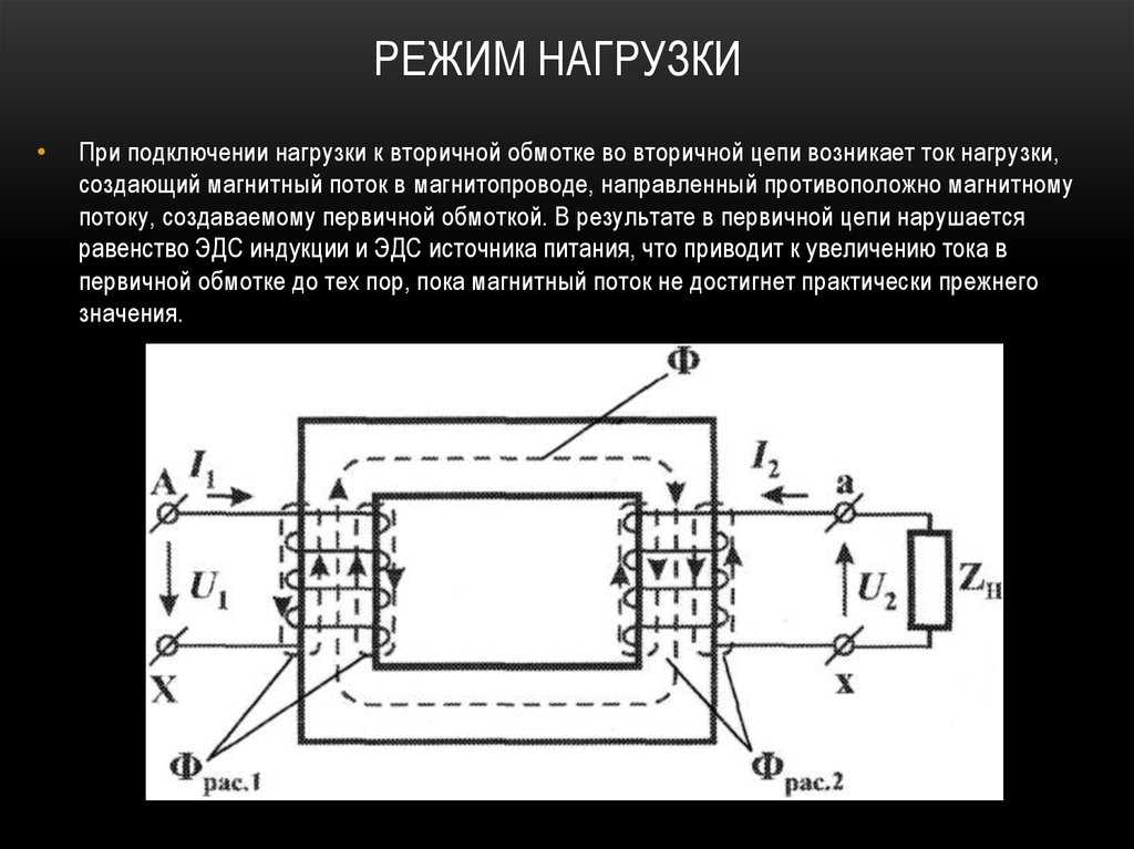 Схема включения однофазного трансформатора в рабочем режиме