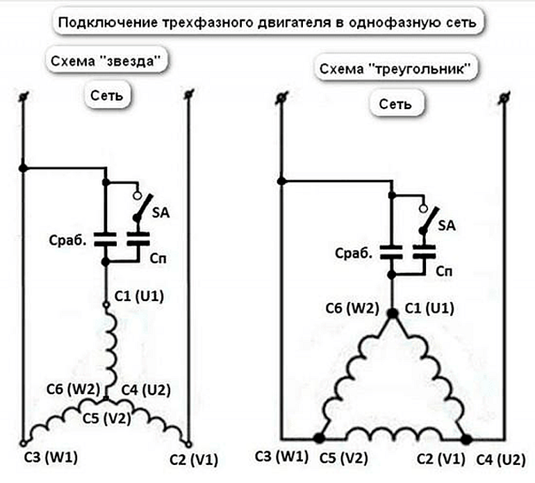 Трехфазный двигатель подключить на 220 схема