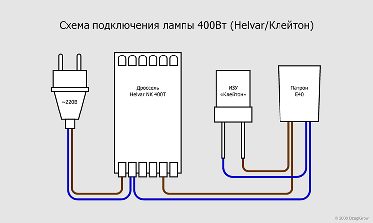 Схема подключения лампы дрл 250 через дроссель