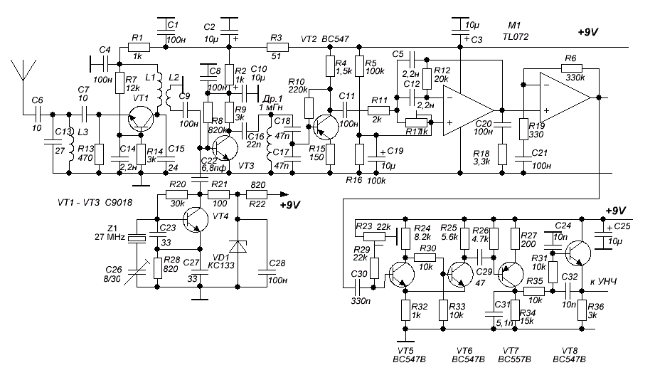Сверхрегенератор на 27 мгц схема