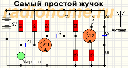 Жучок прослушка схема