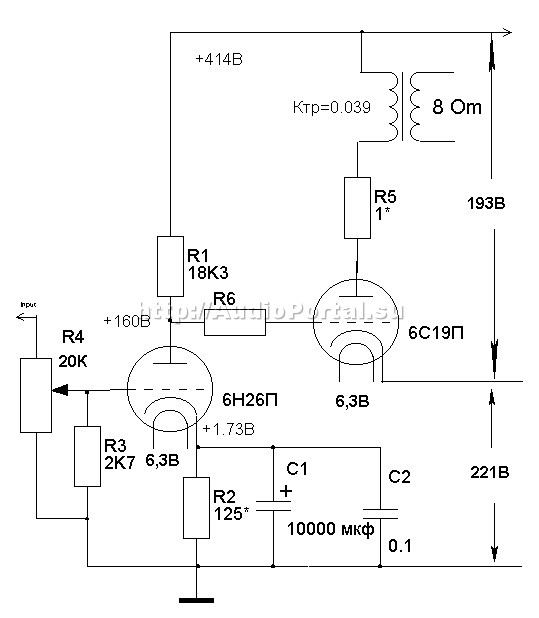 Схема усилителя на 6ф5п
