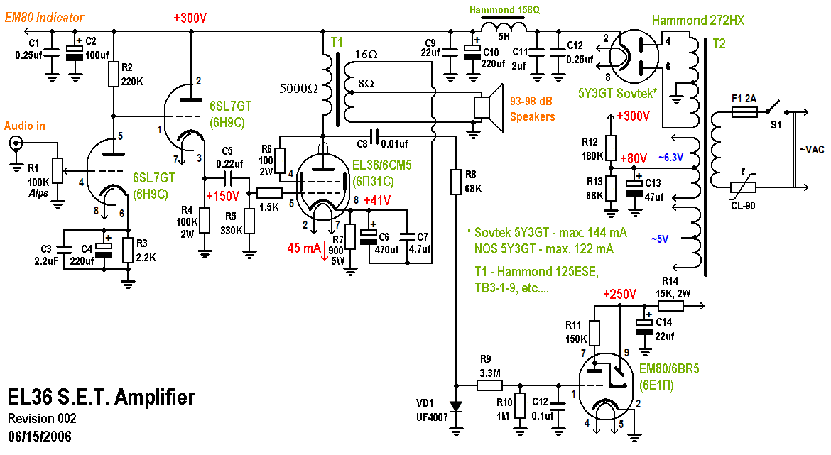 Индикатор на 6е5с для усилителя схема