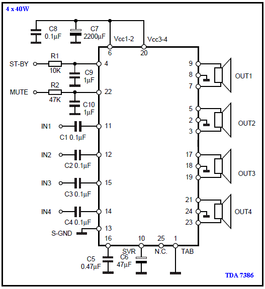 Tda7850 схема включения