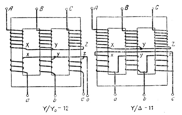 Двухобмоточный трехфазный трансформатор схема