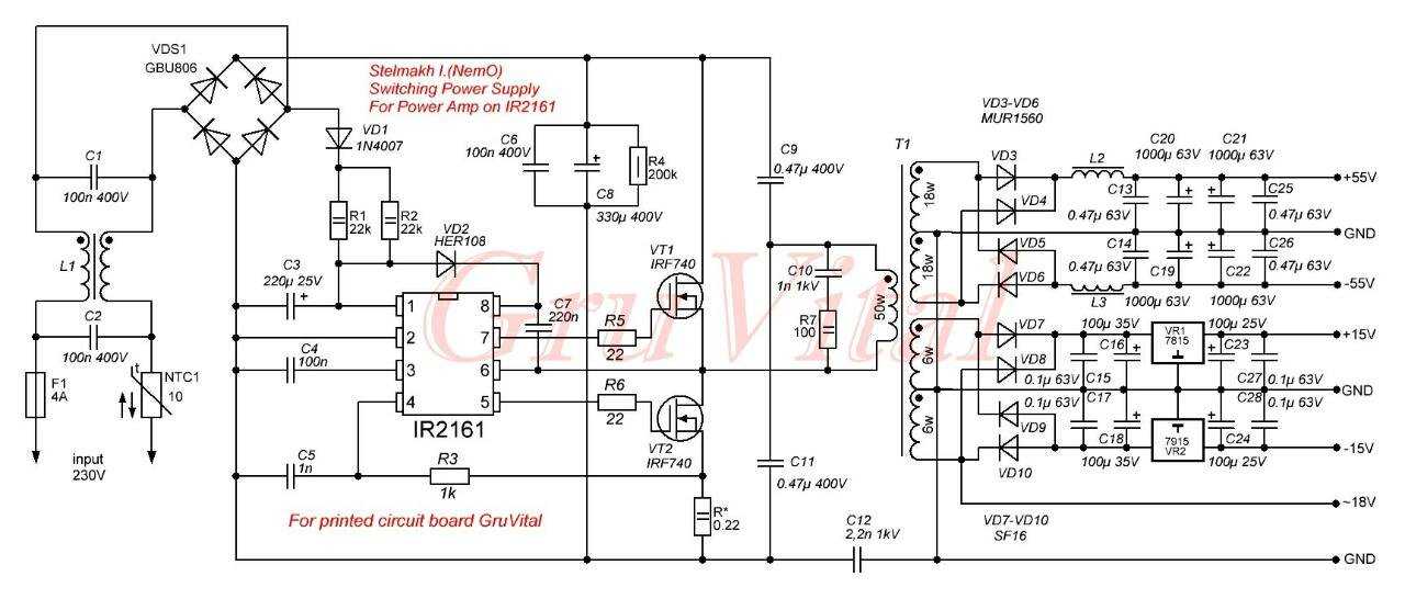 Импульсный блок питания для лампового усилителя схема