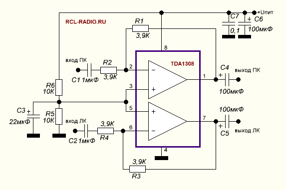 Схема усилителя тда 1308