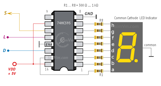 74hc595d схема подключения