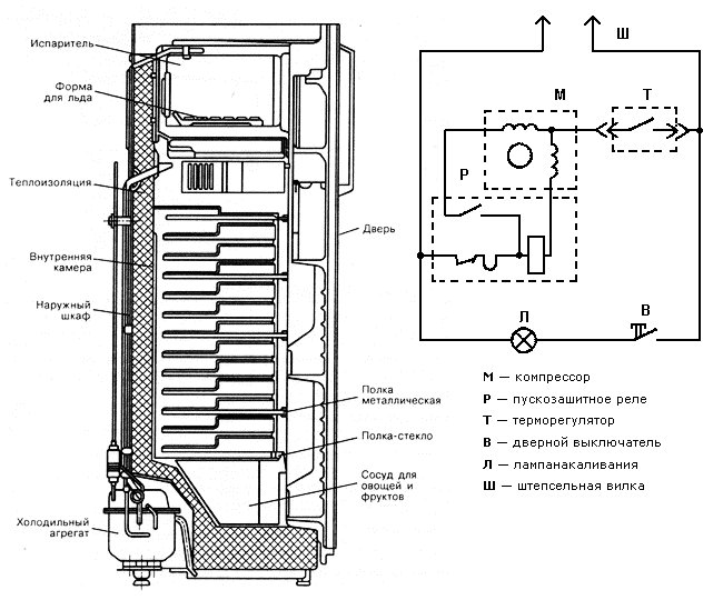 Схема устройства холодильника