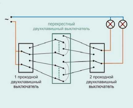 Схема подключения лампочки с трех мест