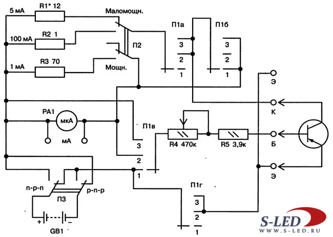 Измеритель характеристик транзисторов схема