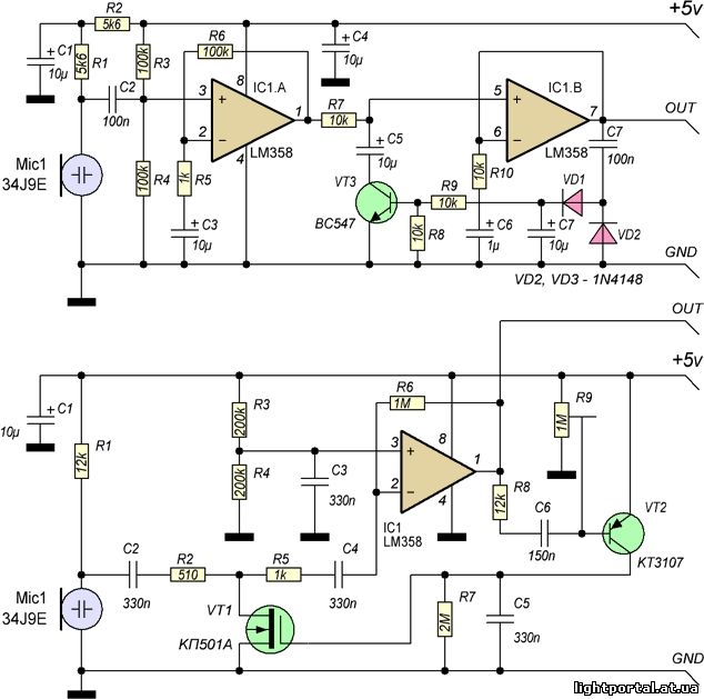 Lm358 микрофонный усилитель схема