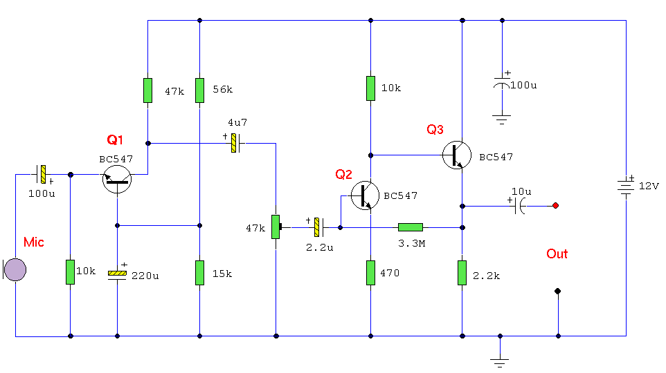 Микрофонный усилитель схема