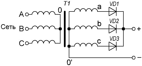 Трехфазный выпрямитель с нулевой точкой схема миткевича