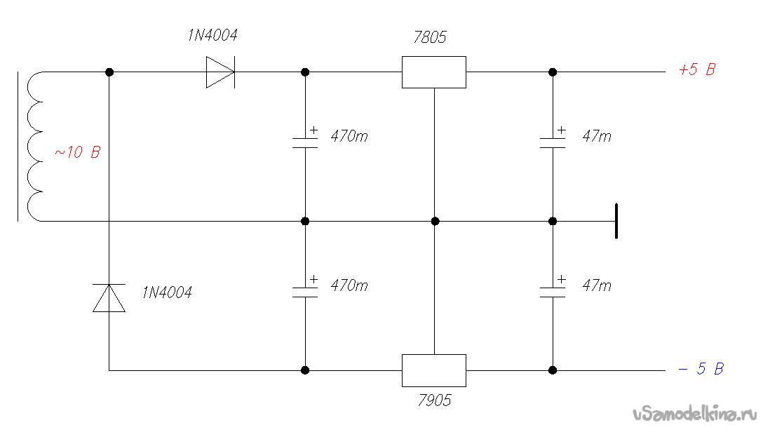 Двуполярный источник питания схема