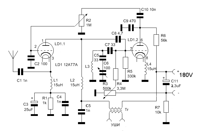 Схема на приемник регенеративный на лампах