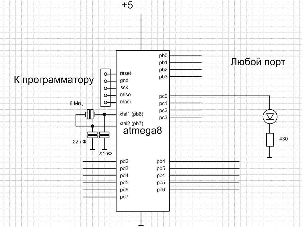 Atmega8 схема подключения