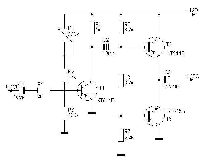 Схема двухкаскадного усилителя на биполярном транзисторе