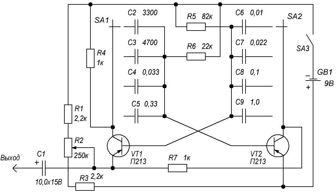 Регулируемый генератор звуковой частоты схема