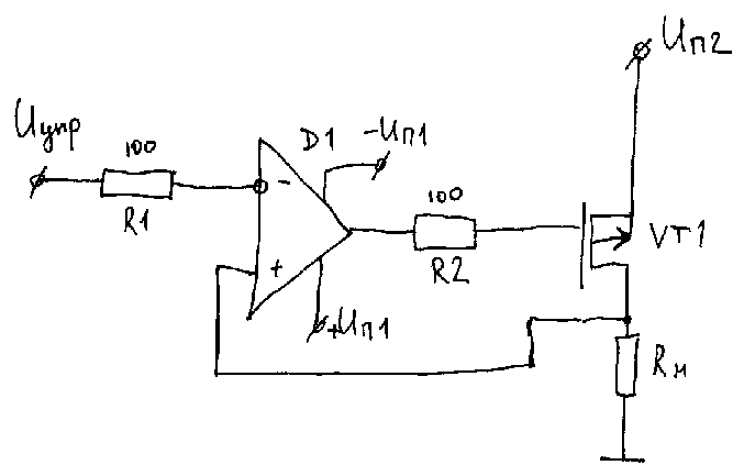Источник тока на оу и полевом транзисторе схема