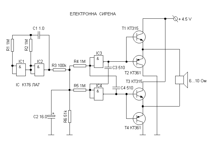 Схемы сирен на микросхемах