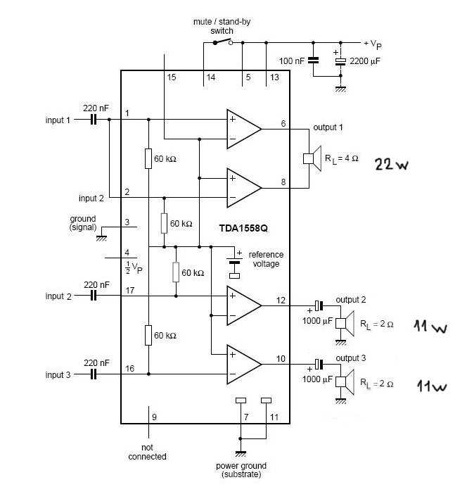 Tda1558q схема усилителя мощности