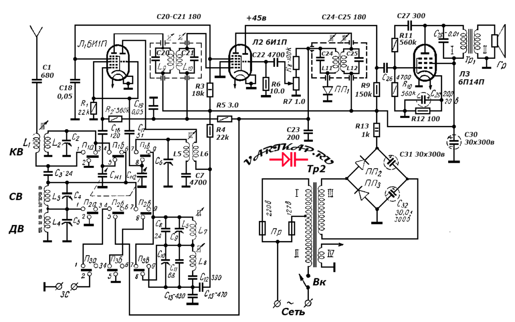 Ламповые приемники схема