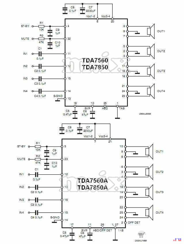 Схема включения tda7388 на два канала