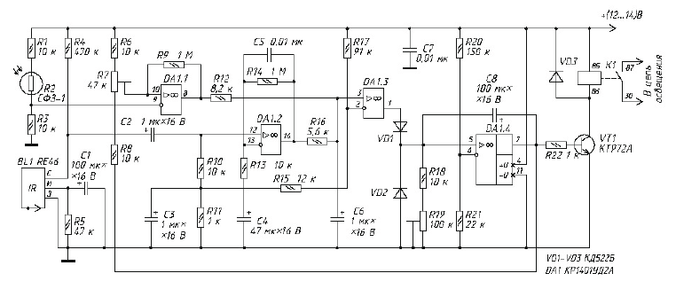 Датчик движения на lm324n схема