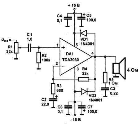 Tda2030 схема усилителя с двухполярным питанием
