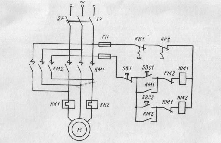 Пуск реверс асинхронного двигателя схема