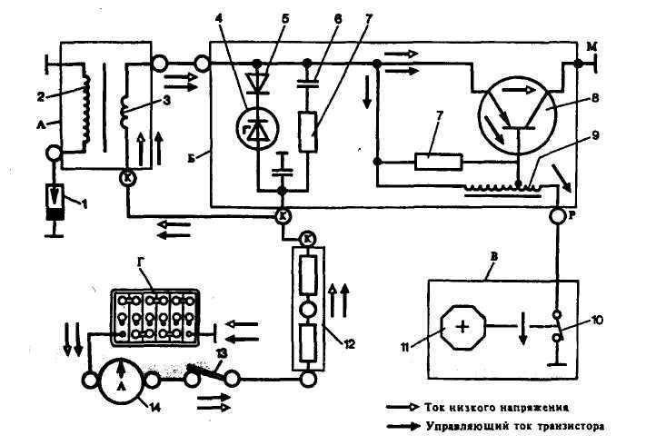 Электронная схема системы зажигания газ 53