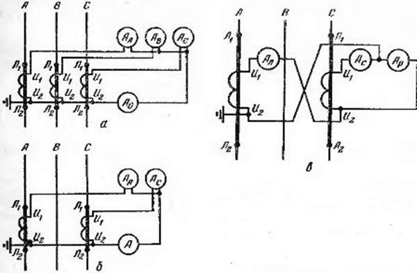 Схема подключения трансформаторов тока к амперметру