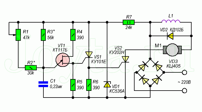 Схема управления двигателем постоянного тока 220в