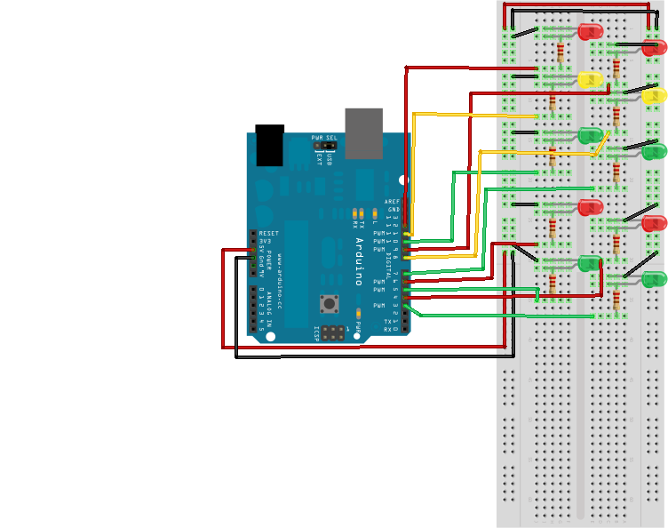 Светофор ардуино схема