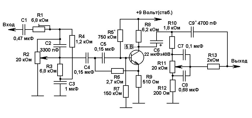 Предварительный усилитель звуковой частоты схема